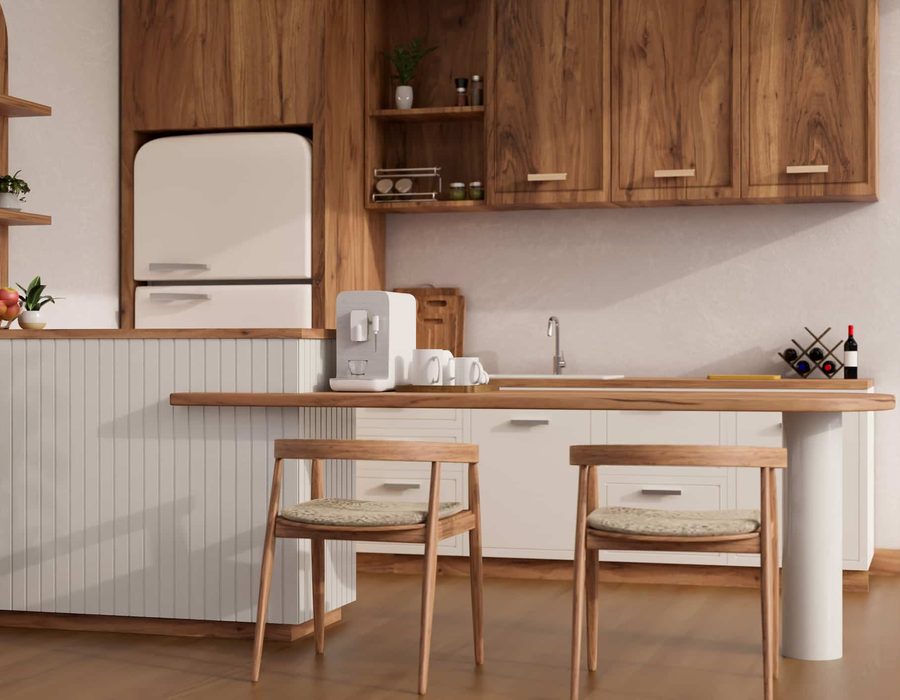 A timber and white kitchen the studio drew in 2021
