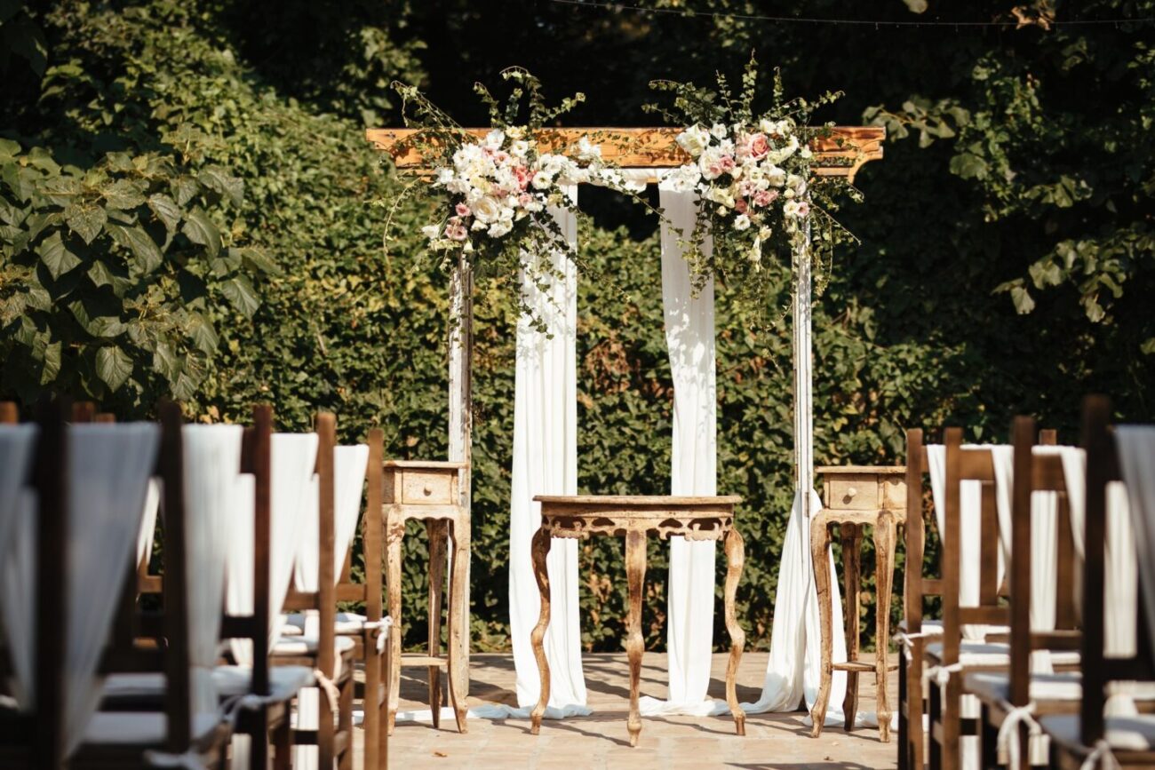 Rustic wedding aisle in a garden