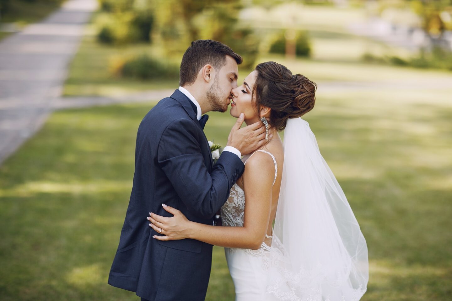 Wedding couple embracing