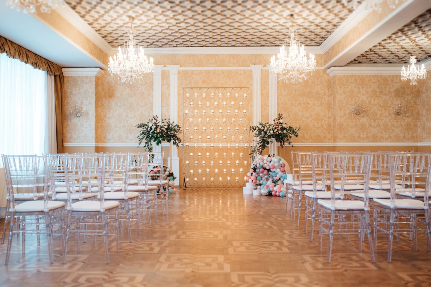 Wedding ceremony area set for guests